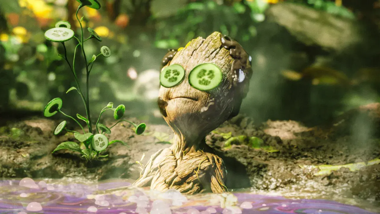 Groot se da un baño fondo