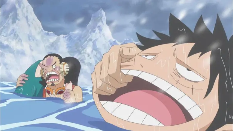 ¡Un lío tremendo! Luffy se hunde en el lago helado
