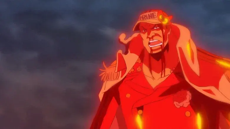 ¡La tenacidad de Akainu! El puño de magma ataca a Luffy